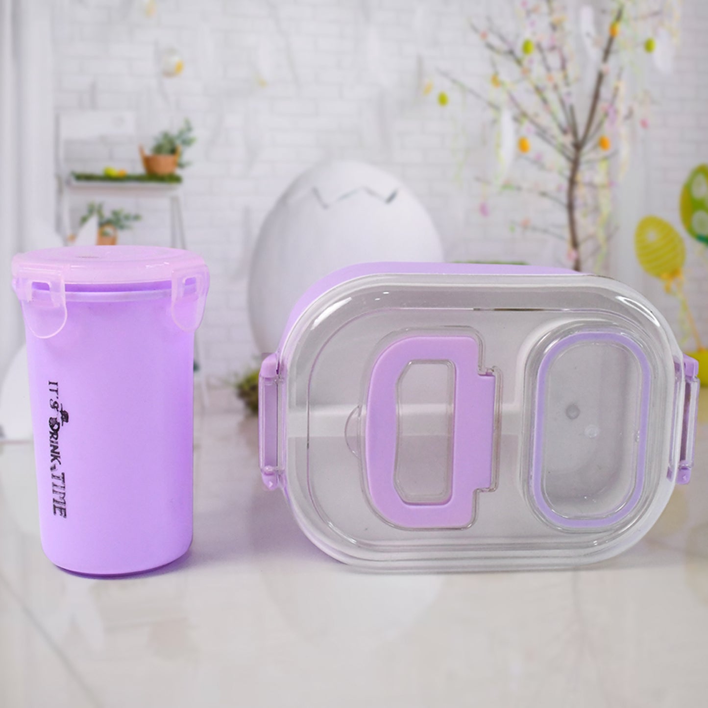 Plastic Lunch Box With Small Box Bottle Sponn For Kids Lunch Box (4 Pc Set) - LootFaat