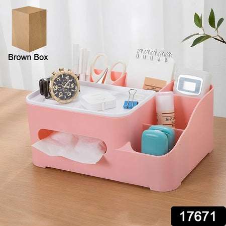 Tissue Paper Storage Holder Stationery Storage Remote Control Decorative Pen Pencil Napkin Mobile Phone Multi-function Desk Storage Organizer For Home And Office (6 Compartment) - LootFaat