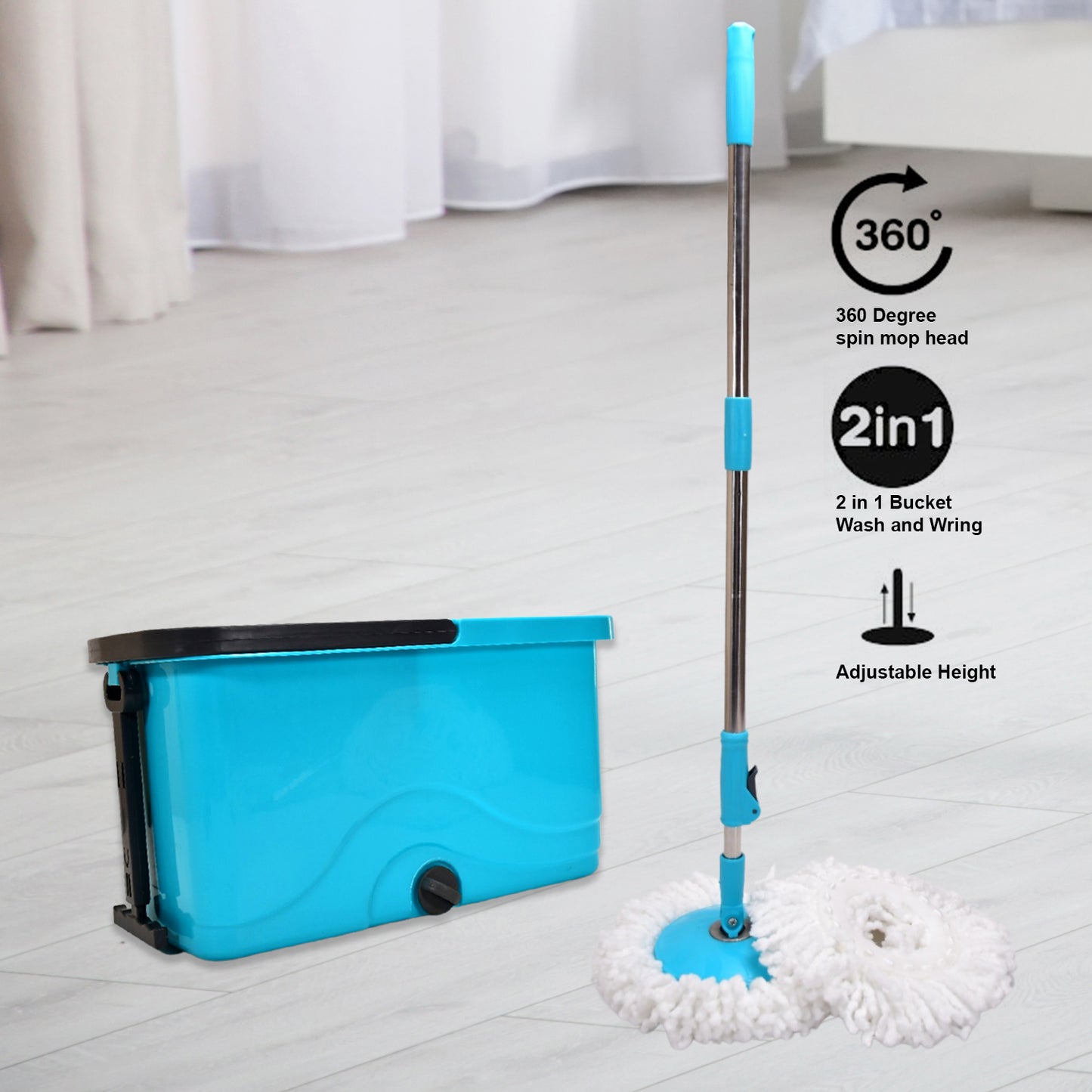 Quick Spin Mop Plastic Spin Bucket Floor Cleaning Easy Wheels Big Bucket Floor Cleaning Mop With Bucket - LootFaat