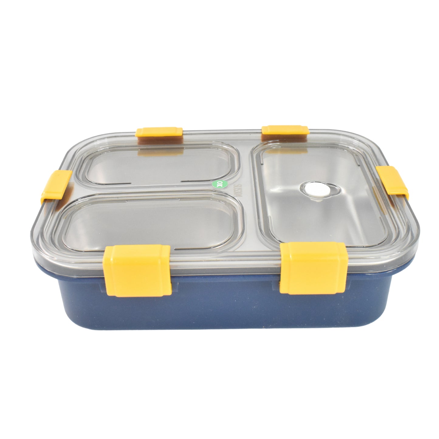 3 Compartment Transparent Stainless Steel Lunch Box For Kids - LootFaat