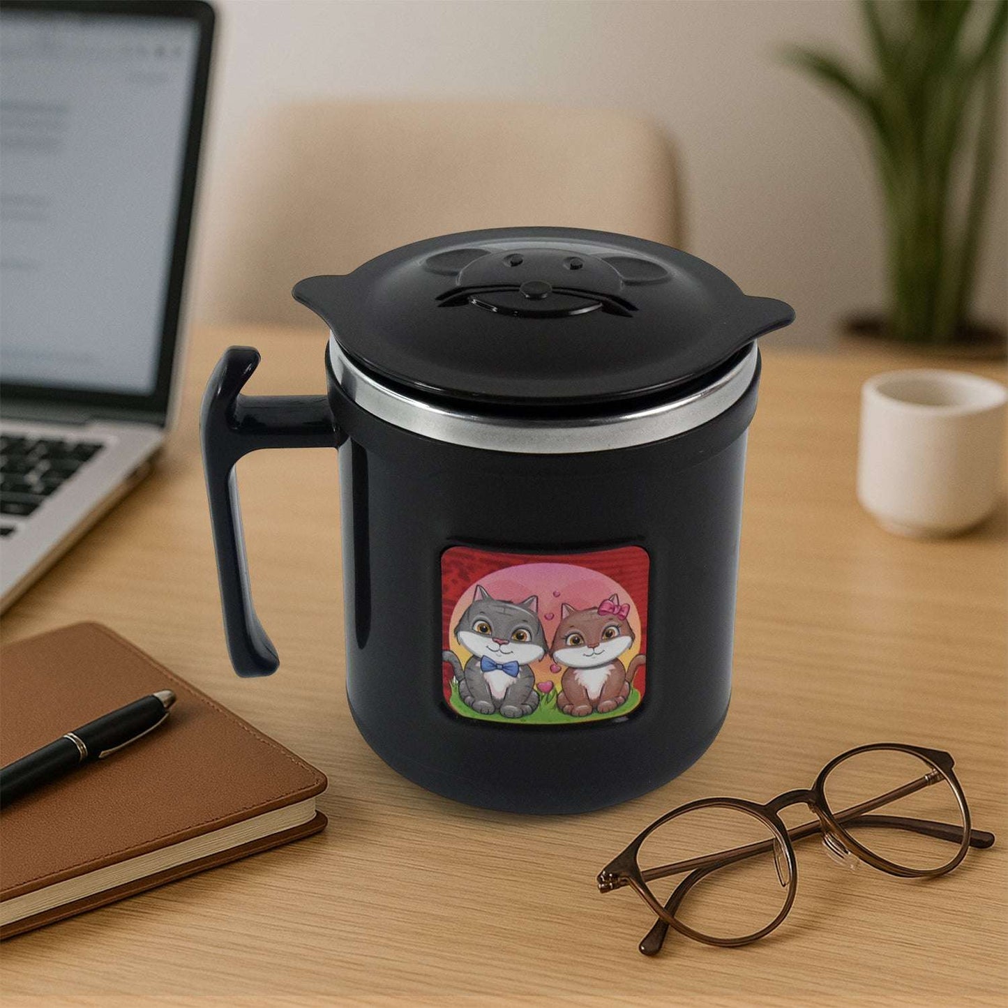 1 Pc Apex Cat Mug 250 Ml Stainless Steel Insulated Inner With Cute Cat Print