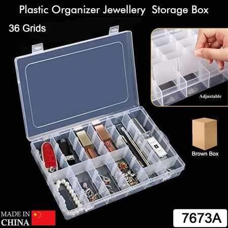 36 Grids Clear Plastic Organizer Jewelry Storage Box With Adjustable Dividers Transparent Organizer Box (1pc) - LootFaat