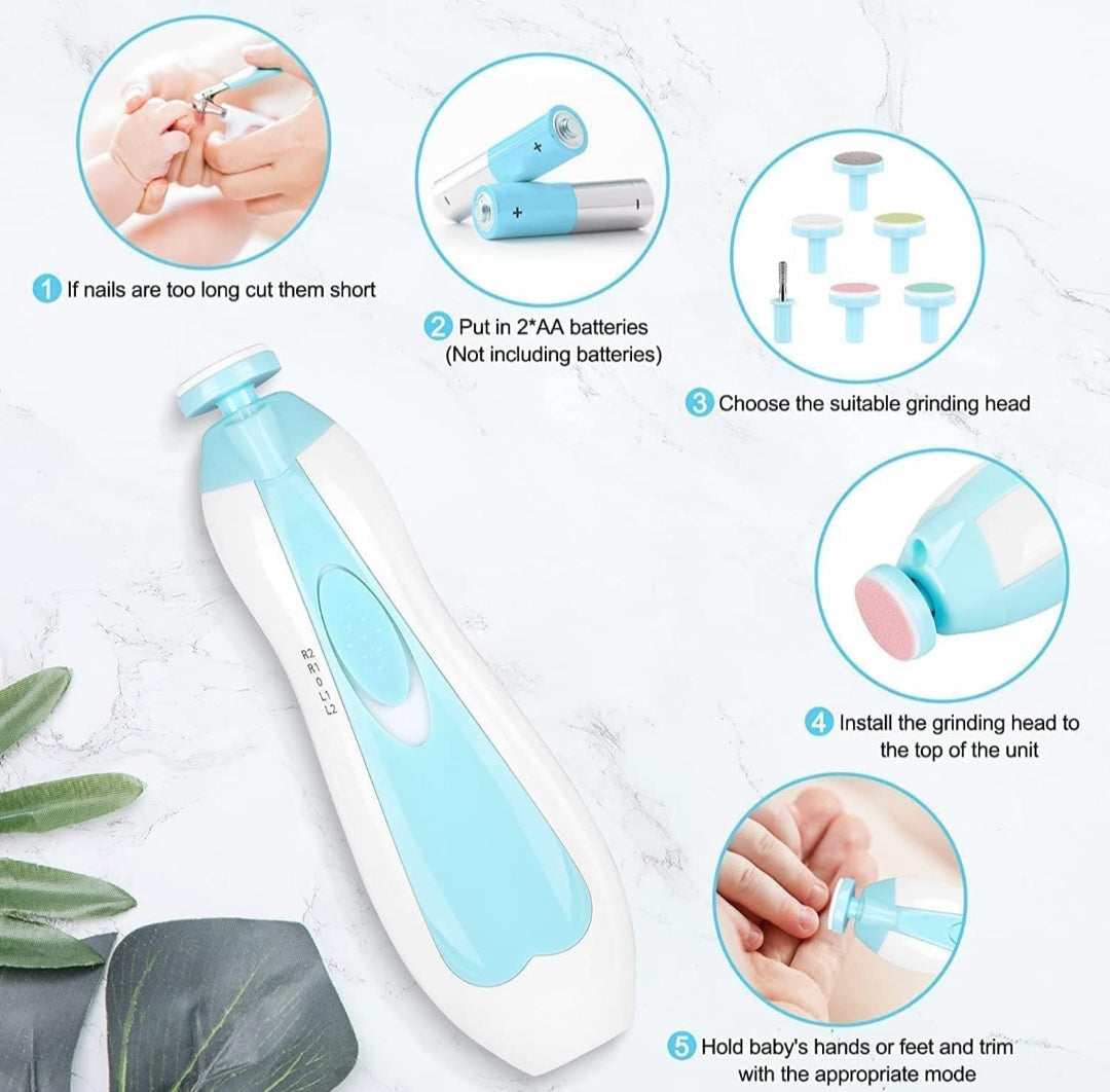 Electric Baby Nail Trimmer With Grinding Heads For Newborn Infant And Toddler