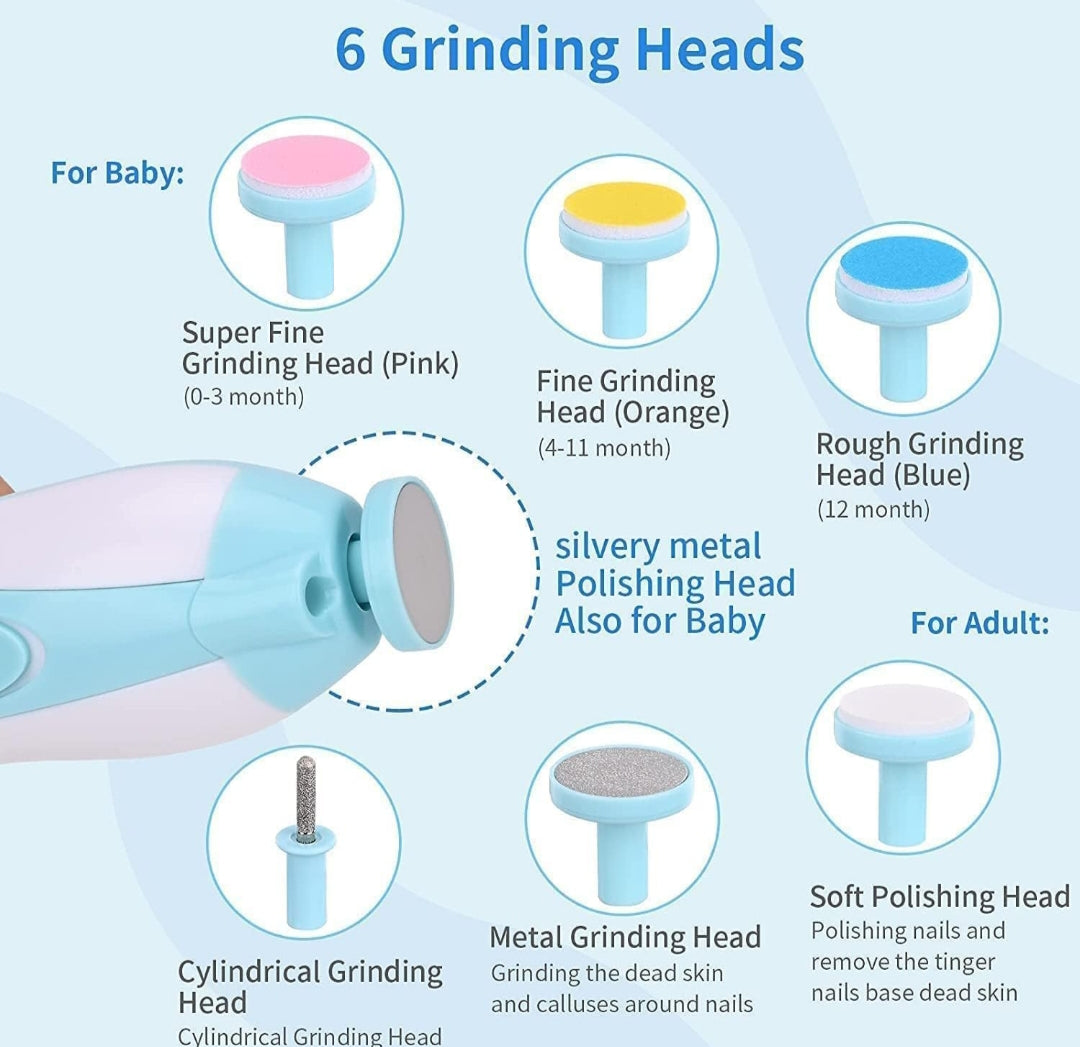 Electric Baby Nail Trimmer With Grinding Heads For Newborn Infant And Toddler