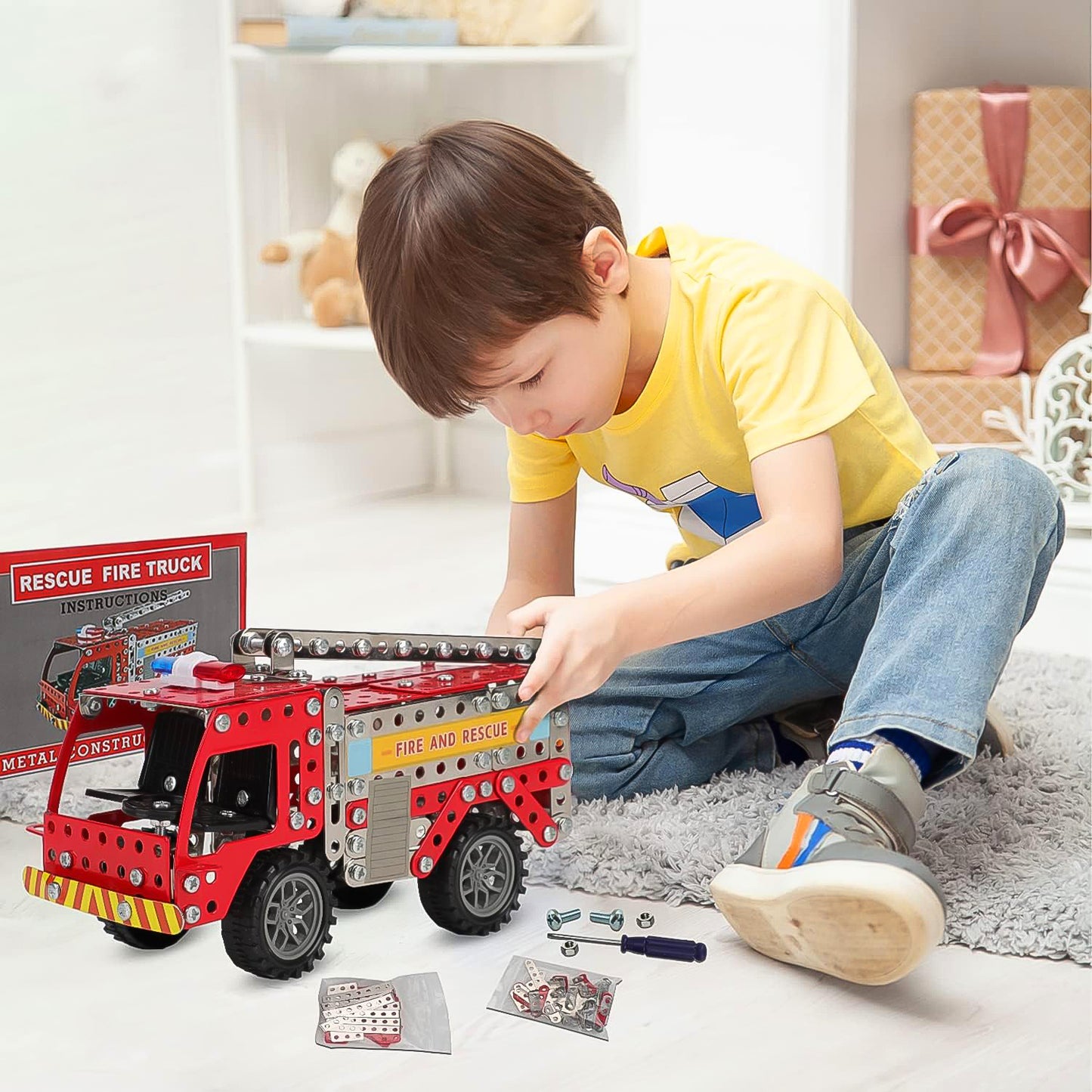 Metal Diy Fire Truck Building Blocks For Kids (Fire Truck 292pcs Of Truck Tool 1 Set) - LootFaat