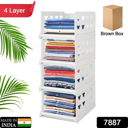 4 Layer Stackable Multifunctional Storagefor Clothes Foldable Drawer Shelf Basket Utility Cart Rack Storage Organizer Cart For Kitchen Pantry Closet Bedroom Bathroom Laundry (4 Layer 1 Pc) - LootFaat