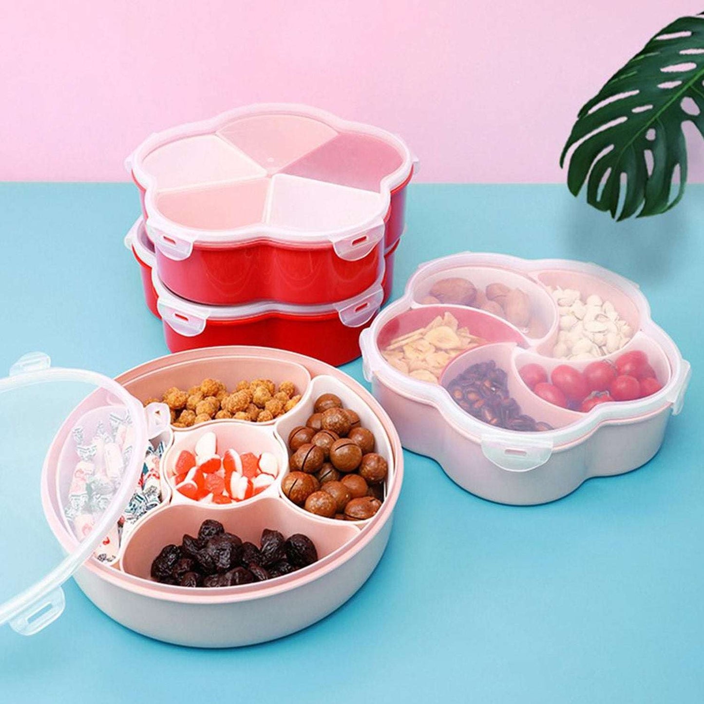 5 Compartments Party Food Storage Snack Nuts Box For Peanuts Fruits And Candy Box For Home Kitchen Use - LootFaat