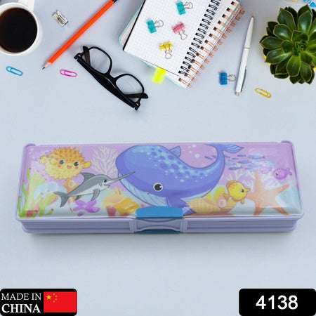 Multipurpose Compass Box Plastic Double Deck Pencil Case With 2 Compartments Supplies Utility Box Storage Organizer Pencil Box For School Cartoon Printed Pencil Case For Kids Birthday Gift For Girls Boys - LootFaat