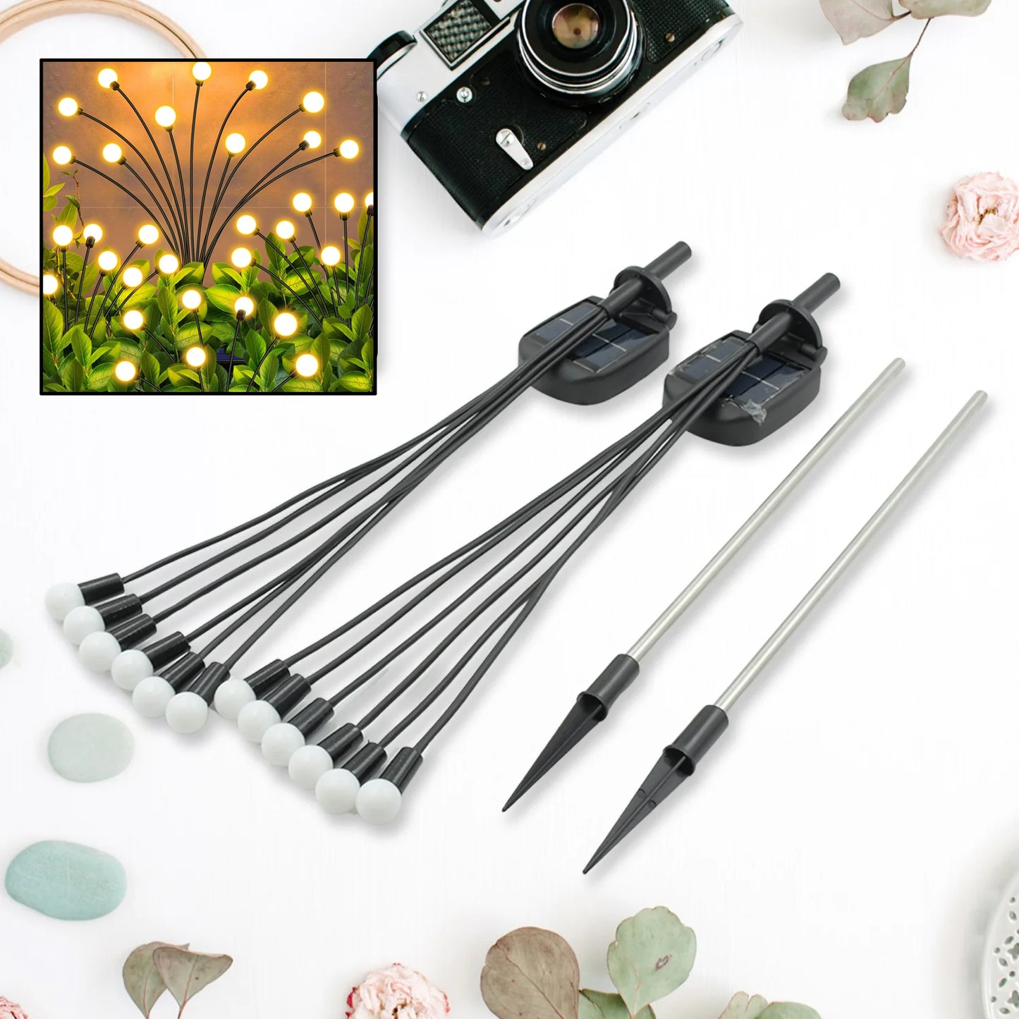 Solar Garden Lights Solar - Powered Firefly Lamp New Upgraded Solar Firefly Lights Outdoor Waterproof Solar Outdoor Decorative Lights For Yard Gardening Patio Backyard Pathway Dcor (2 Pcs Set 12 Led (Warm Light)) - LootFaat