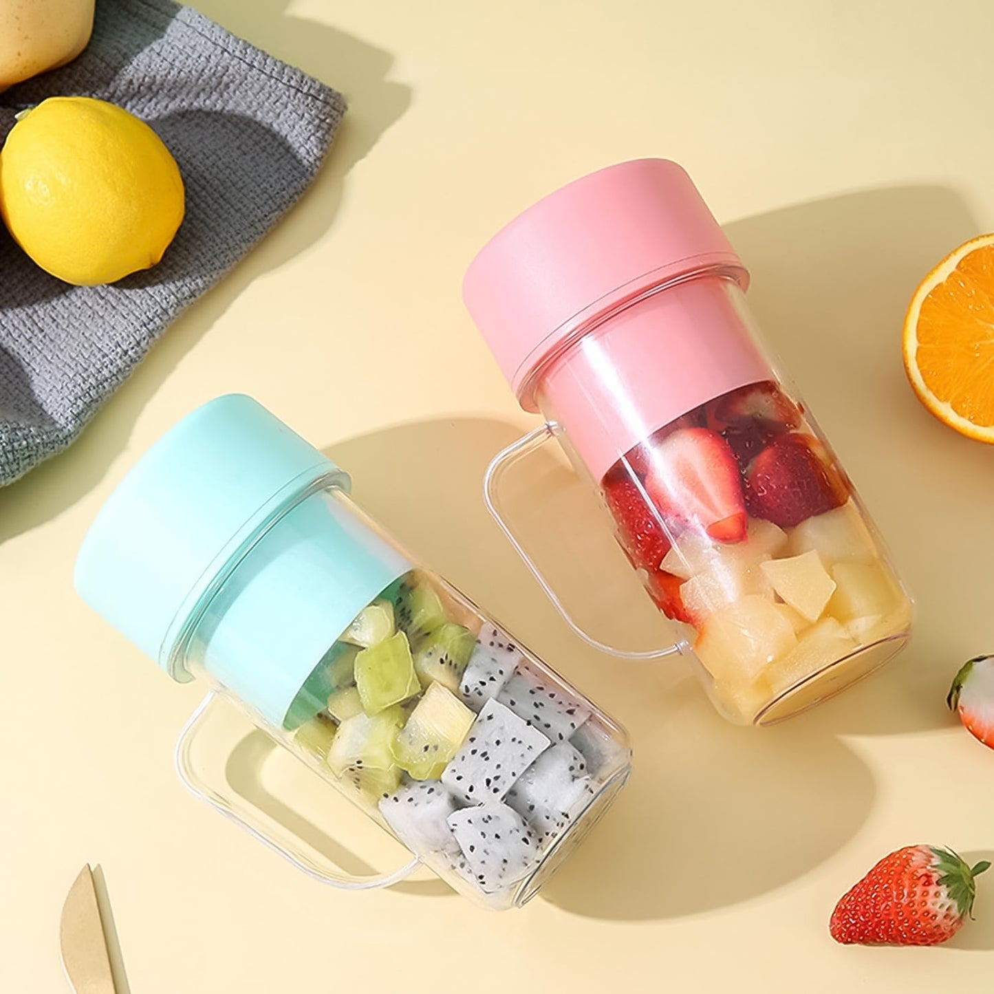 Portable Crusher Juicer With Handle Straw Usb Rechargeable 6 Blades (420 Ml) - LootFaat