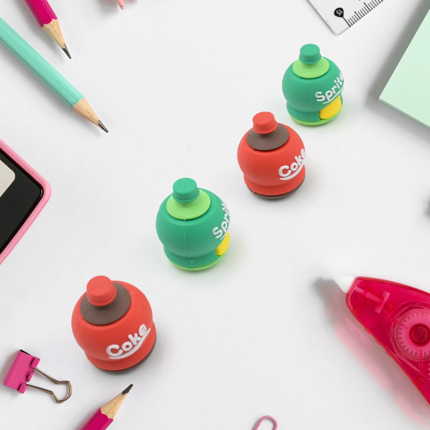 2-in-1 3d Cold Drink Bottle Shape Rubber Pencil Sharpener And Eraser Set Stationery For Kids School Boys Girls Birthday Return Gifts (24 Pcs Set 1 Pc ) - LootFaat