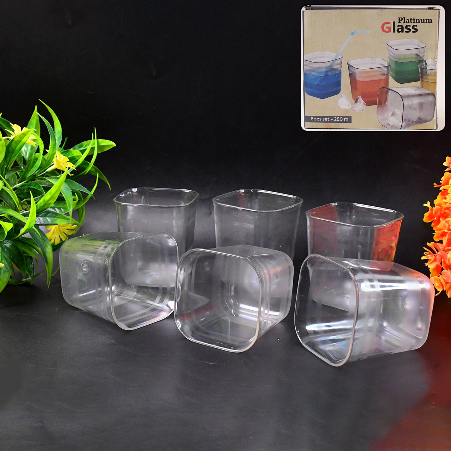 6pc Transparent Diamond Medium Serving Glass Set Glass Set For Water Juice Etc - LootFaat