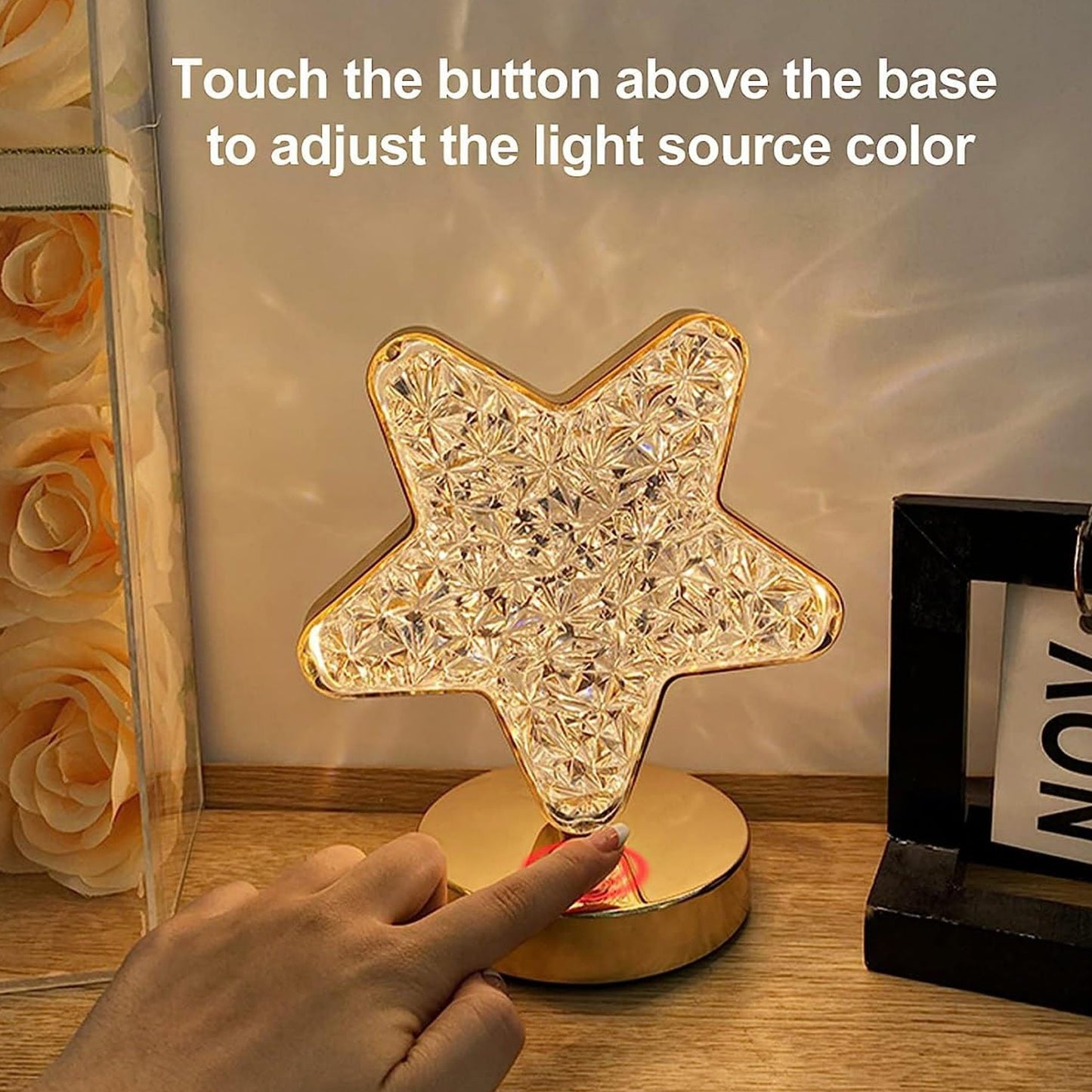 Star Shape Crystal Diamond Lamp Cordless Luxury Lamp With Usb Rechargeable 3-way Dimmable Touch Control Decorative Nightstand Lamp For Bedroom Living Room Party Restaurant Decor (1 Pc ) - LootFaat