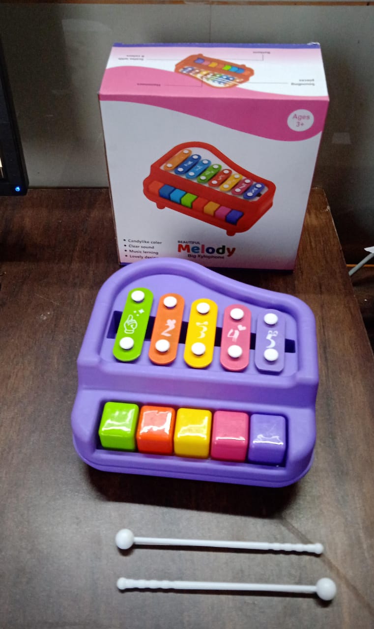 2 In 1 Baby Piano Xylophone Toy For Toddlers 5 Multicolored Key Keyboard Xylophone Piano Preschool Educational Musical Learning Instruments Toy For Baby Kids Girls Boys 3+ Years(1 Pc) - LootFaat