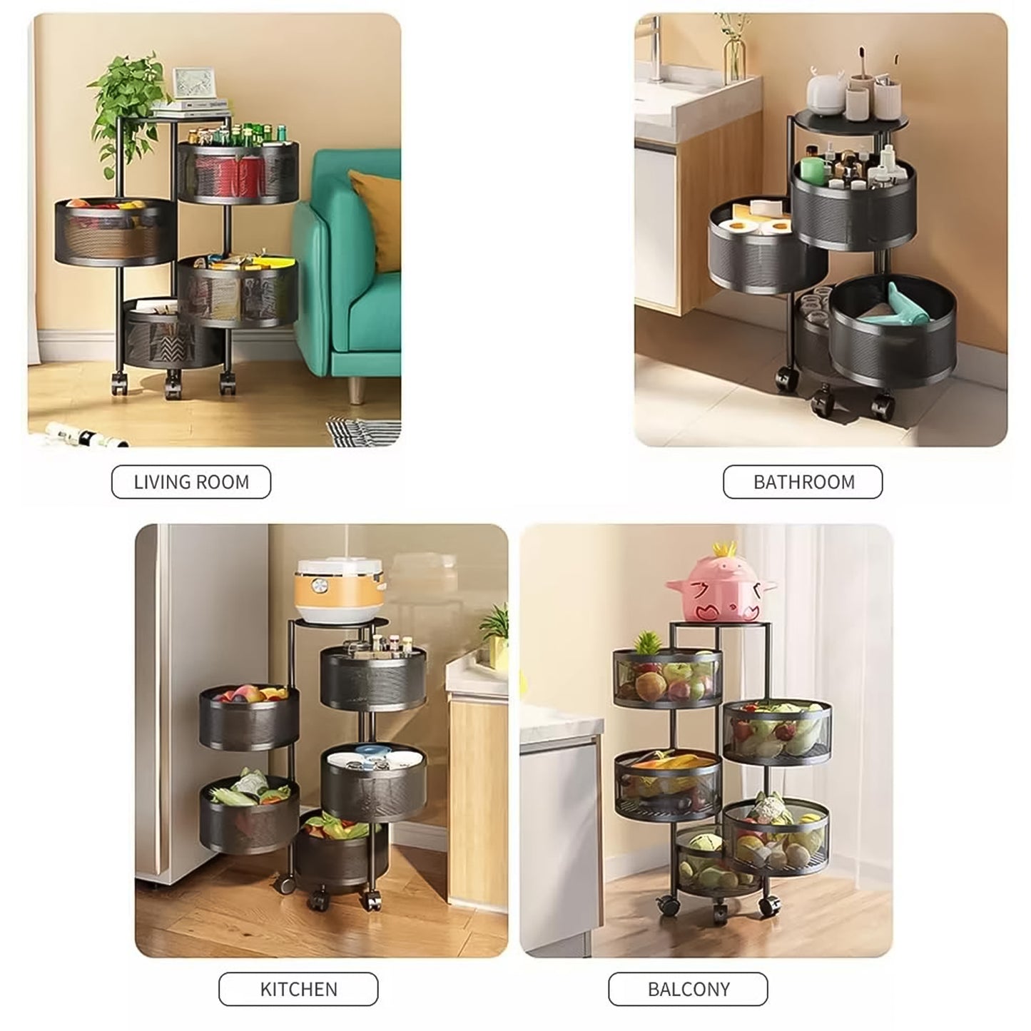 Metal Round High Quality Kitchen Trolley With Wheels (3 Layer 1 Pc) - LootFaat