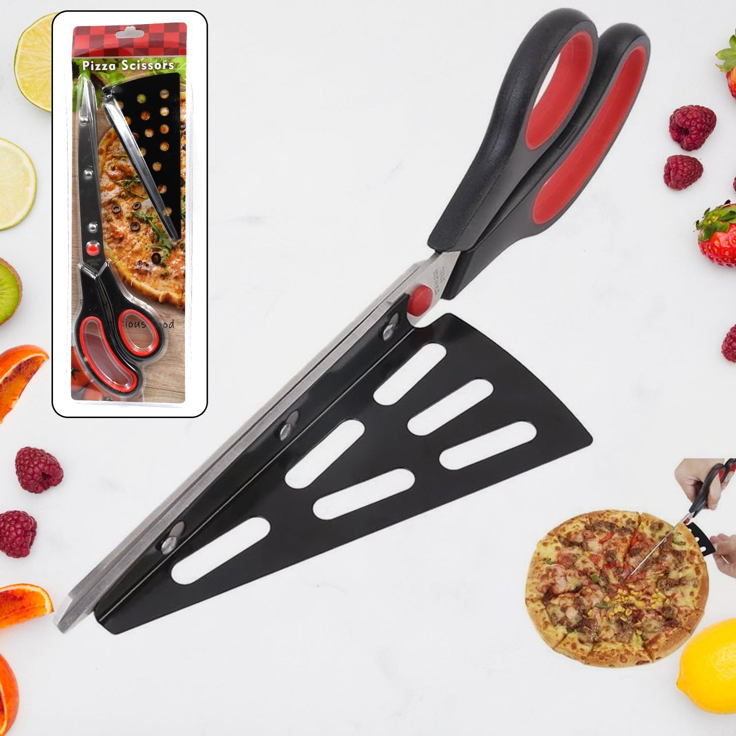Stainless Steel Pizza Cutter Scissors Plastic Handle With Removable Spatula - LootFaat