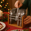 Apex Premium Stainless Steel Cutlery Set with Wooden Stand (24-Piece)