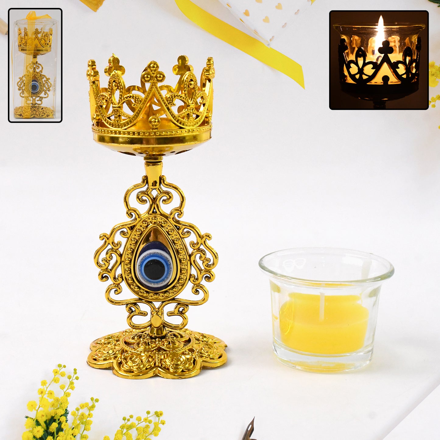 Flower Diwali Candle Holder With Plastic Stand (1 Set) - LootFaat