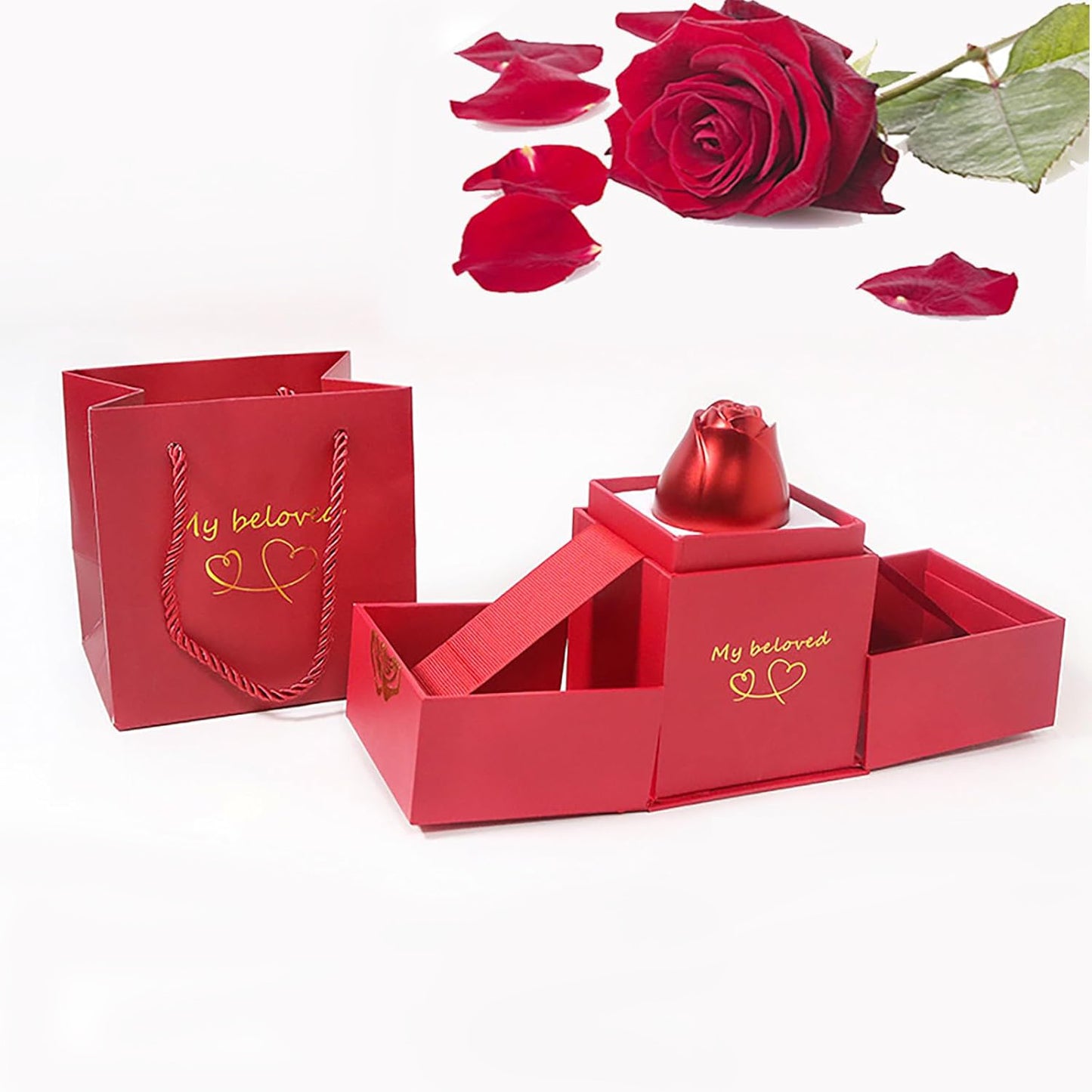 Christmas Gifts For Women Rose Ring Box Jewellery Box Eternal Rose Necklaces Box Wedding Valentines Day - LootFaat