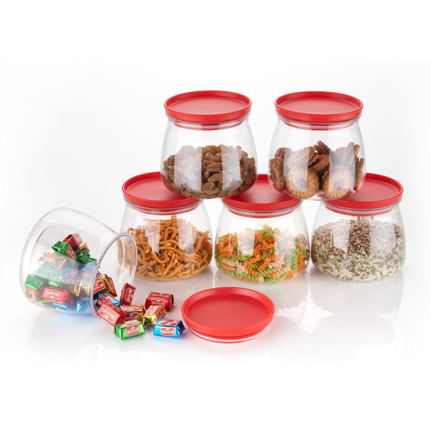Matka Shaped Jar With Air Tight Leak Proof Lid (Multicolour) (Set Of 6) (900ml) - LootFaat