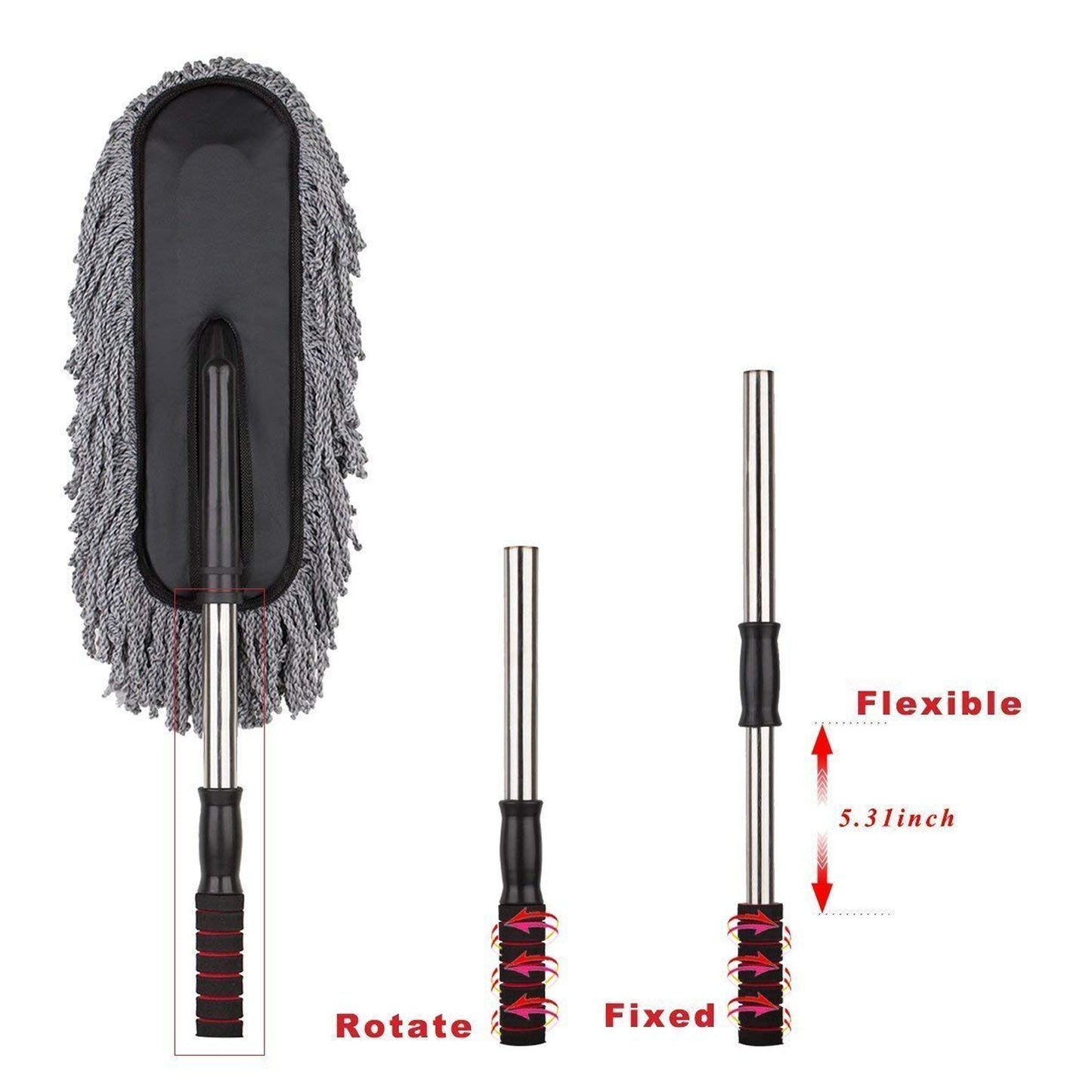 Car Duster Long Retractablesoftnon-sliphandle Multipurpose Microfiber Wash Brush Vehicle Interior And Exterior Cleaning Kit With For Car Boats Or Home - LootFaat