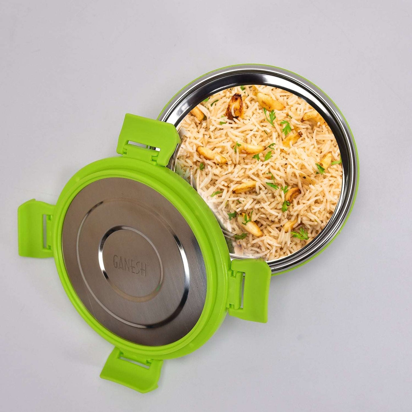 Ganesh Solo Round 400 Stainless Steel Leak Proof Airtight Lunch Pack For Office School Use