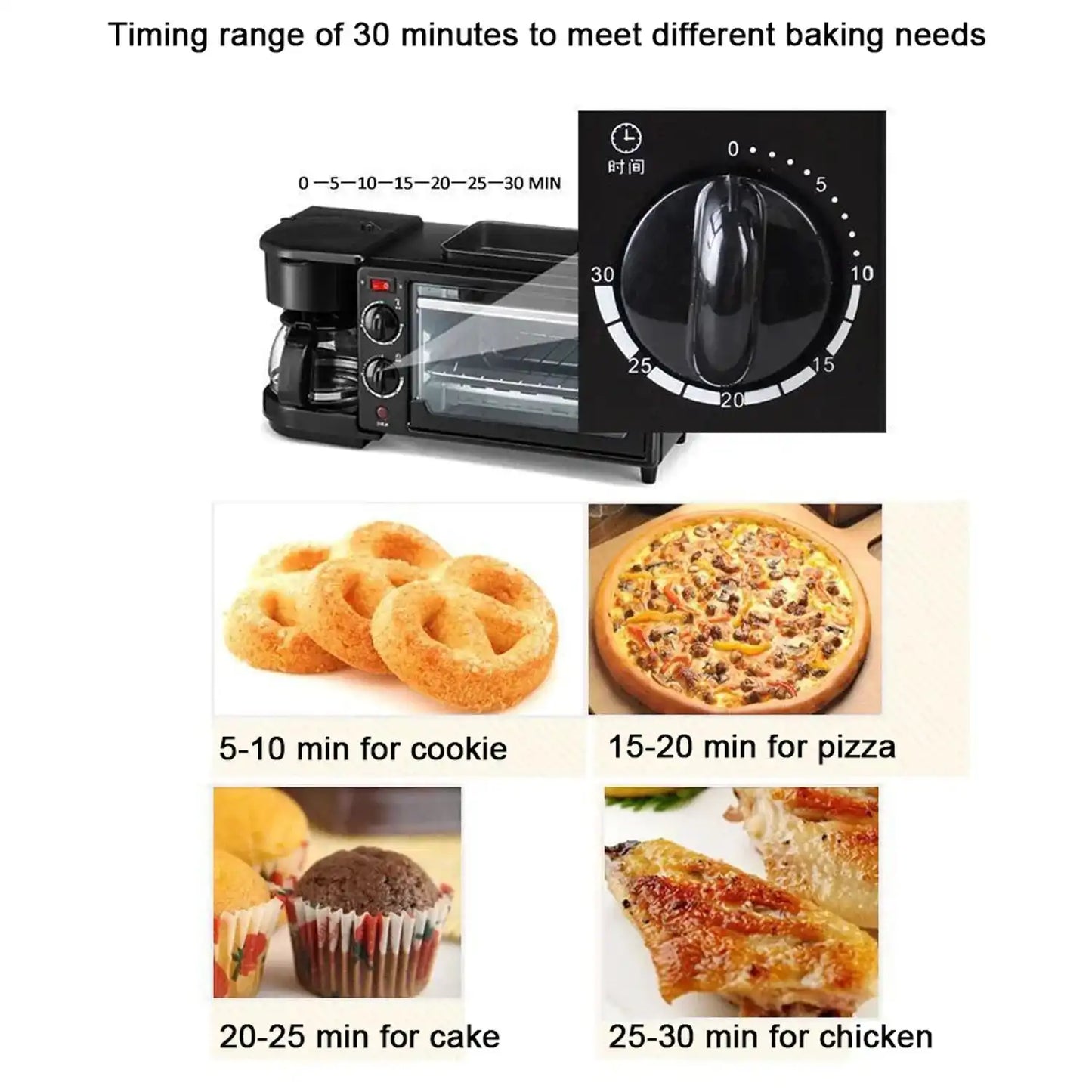3 In 1 Breakfast Maker Portable Toaster Oven Grill Pan Coffee Maker Full Breakfast Ready At One Go
