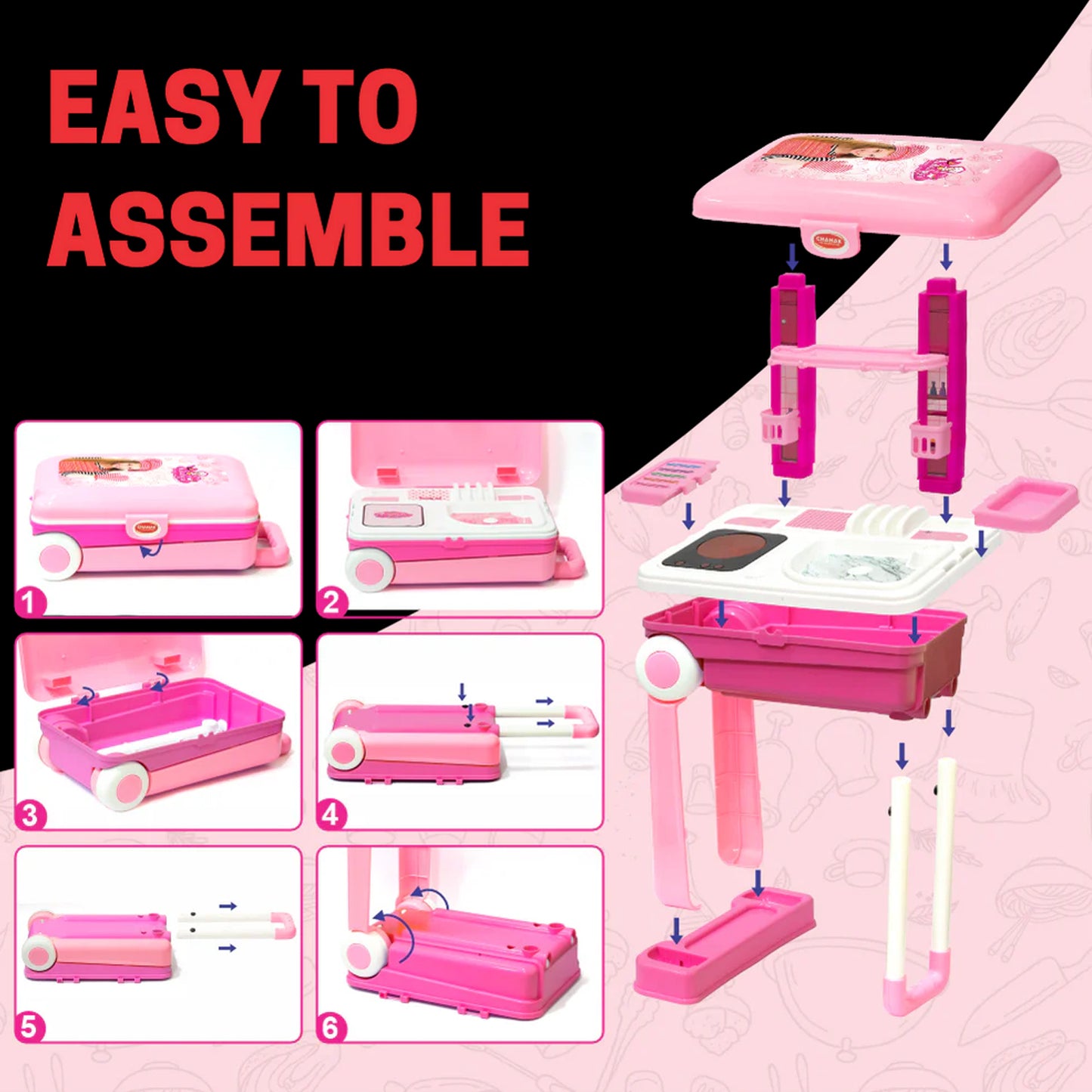 3 In 1 Kitchen Set For Kids Portable Pretend Play Toys For Kids With Suitcase (1 Set) - LootFaat