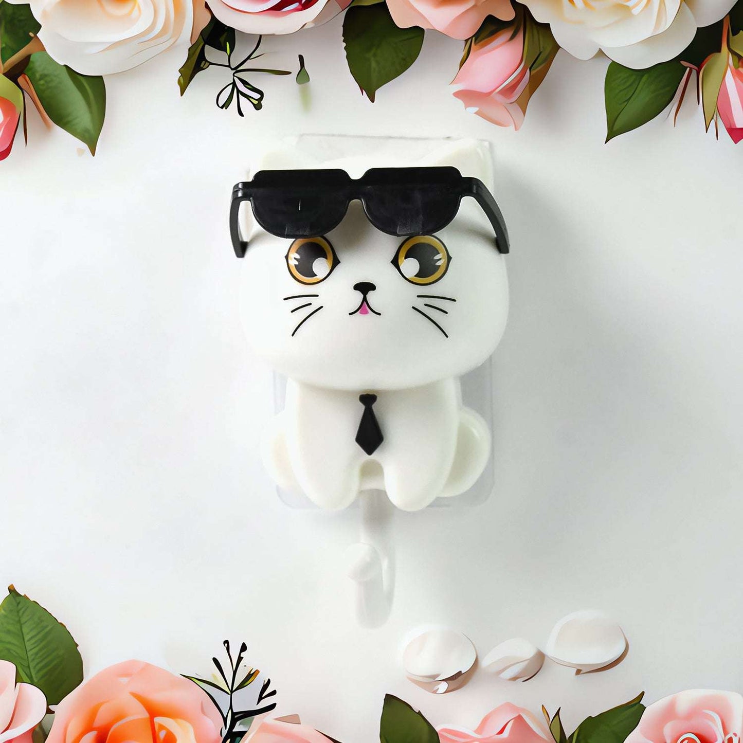 Cat Hook For Wall Cute Cat Key Hook With Sunglasses (1 Pc) - LootFaat