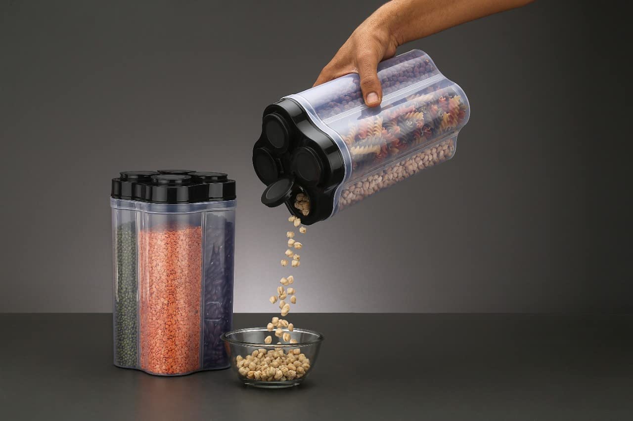 Plastic Lock Food Storage 4 Section Container Jar For Grocery Fridge Container. - LootFaat