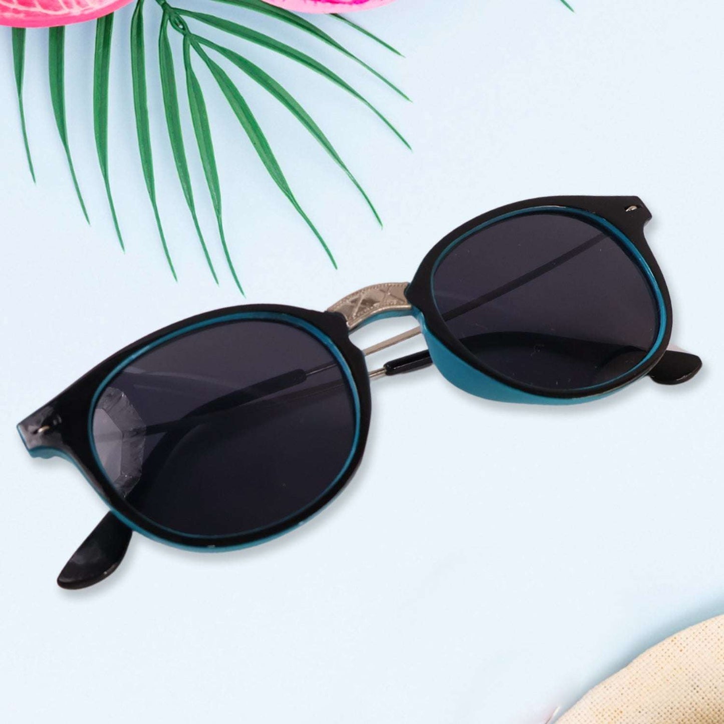 Sky Blue Uv Protected Round Sunglasses Classic Sunglasses For Men Women Lightweight