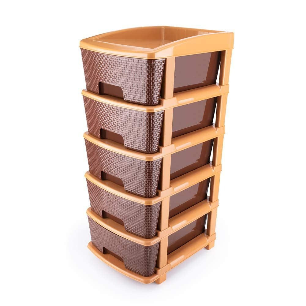 5tier Plastic Modular Drawer System For Multiple Use (Brown Colour) - LootFaat