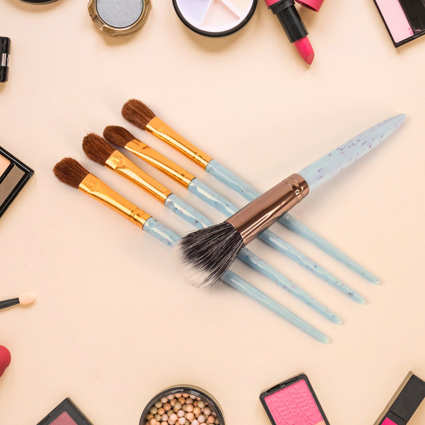 5pc Makeup Brush Tools Kit (5 Pcs Set Mix Color) - LootFaat