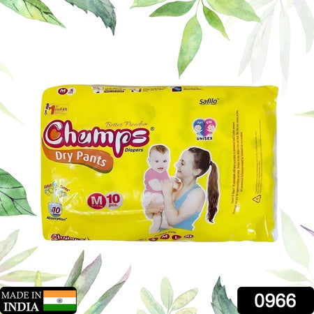 Medium Champs Dry Pants Style Diaper- Medium (10 Pcs) Best For Travel Absorption Champs Baby Diapers Champs Soft And Dry Baby Diaper Pants (M 10 Pcs ) - LootFaat
