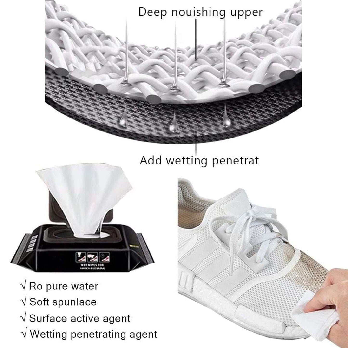 Shoe Cleaning Wet Wipes Fast Scrubbing Shoes Cleaning Tissue Sneakers Non-woven Detergent Quick Wipes Disposable Travel Portable Removes Dirt Stains - LootFaat