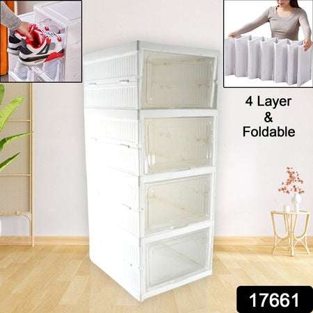 Stackable Multifunctional Storage For Clothes Foldable Drawer Shelf Basket Utility Cart Rack Storage Organizer Cart For Kitchen Pantry Closet Bedroom Bathroom Laundry (4 Layer 1 Pc) - LootFaat