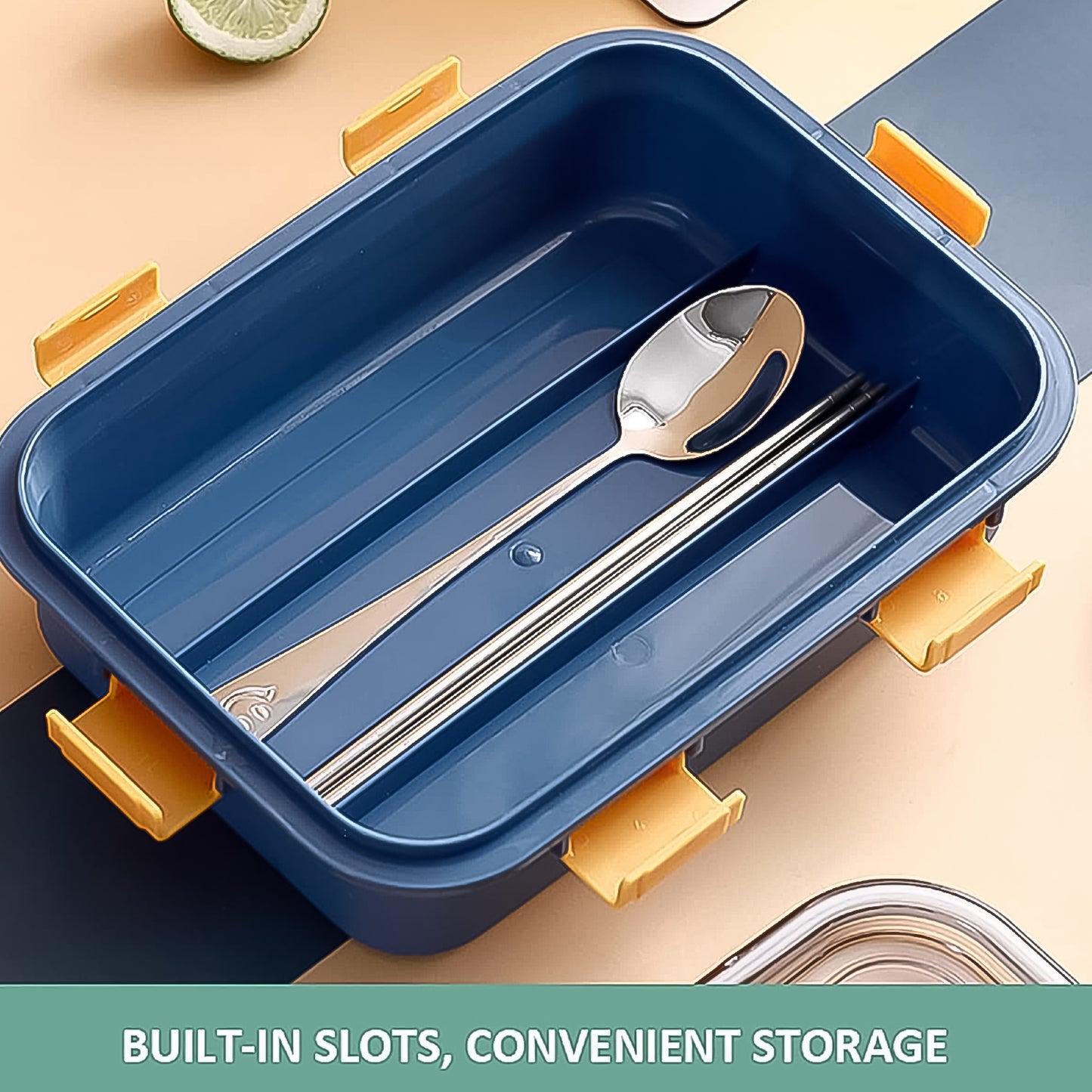 3 Compartment Transparent Stainless Steel Lunch Box With A Spoon And A Pair Of Chopsticks (1 Set) - LootFaat