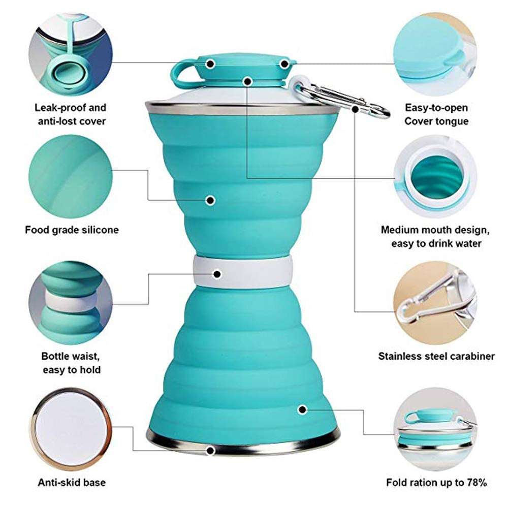 Silicone Traveling Water Bottle Bpa Free - Leak Proof Lightweight Collapsible - Small Folding Refillable And Space Saver For Camping Gym Sports Hiking Biking Yoga Outdoor - LootFaat