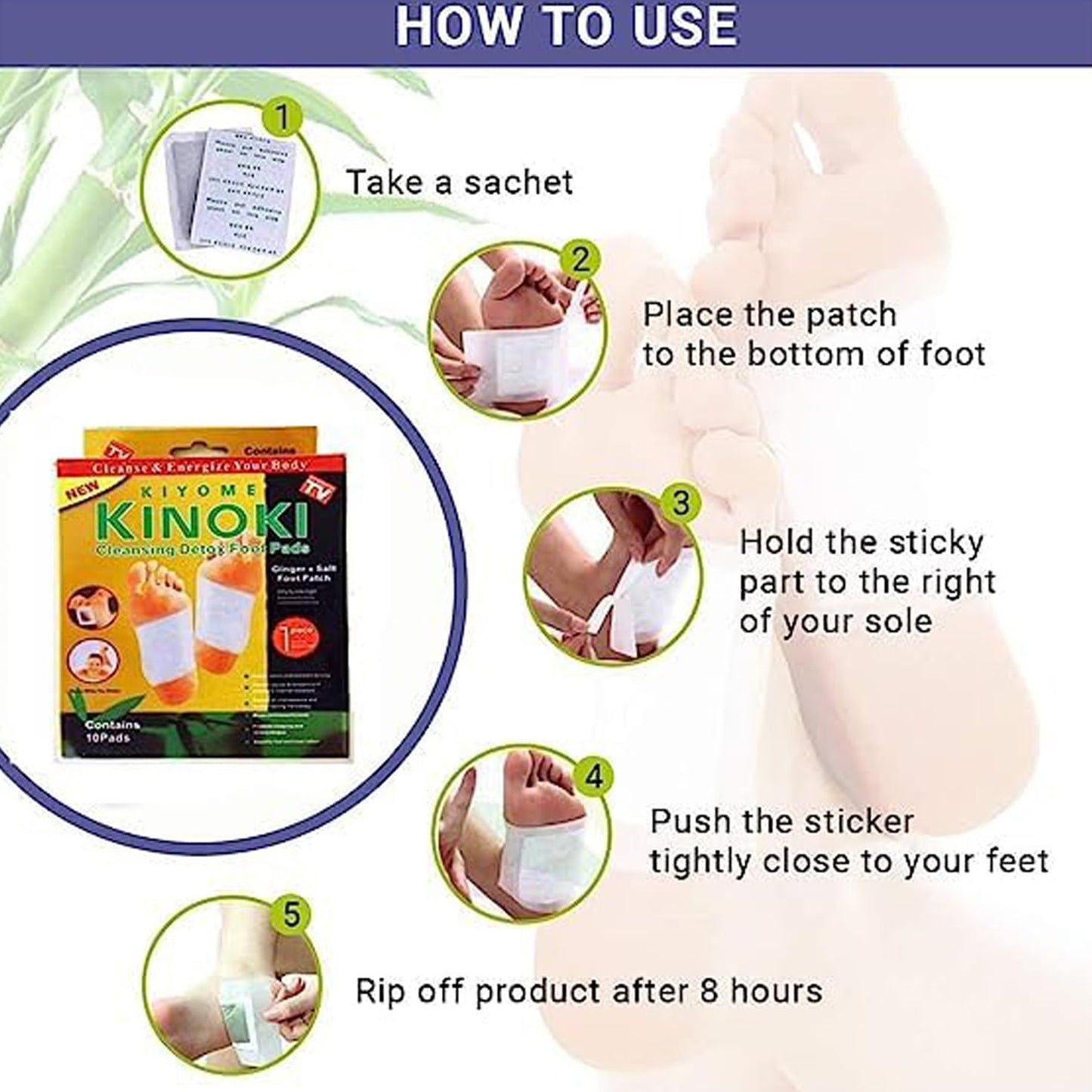 644 Kinoki Cleansing Detox Foot Pads Ginger Salt Foot Patch -10pcs (Free Size White)