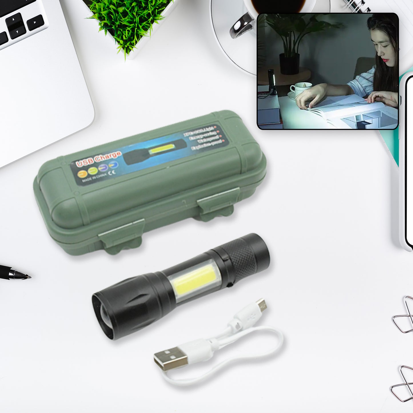 Led Flashlight Rechargeable Usb Mini Torch Ultra Brightest Zoom Flash Light Handheld Pocket Compact Portable Tiny Lamp With Cob Side Lantern High Power Tactical Travel Emergency Flashlights - LootFaat