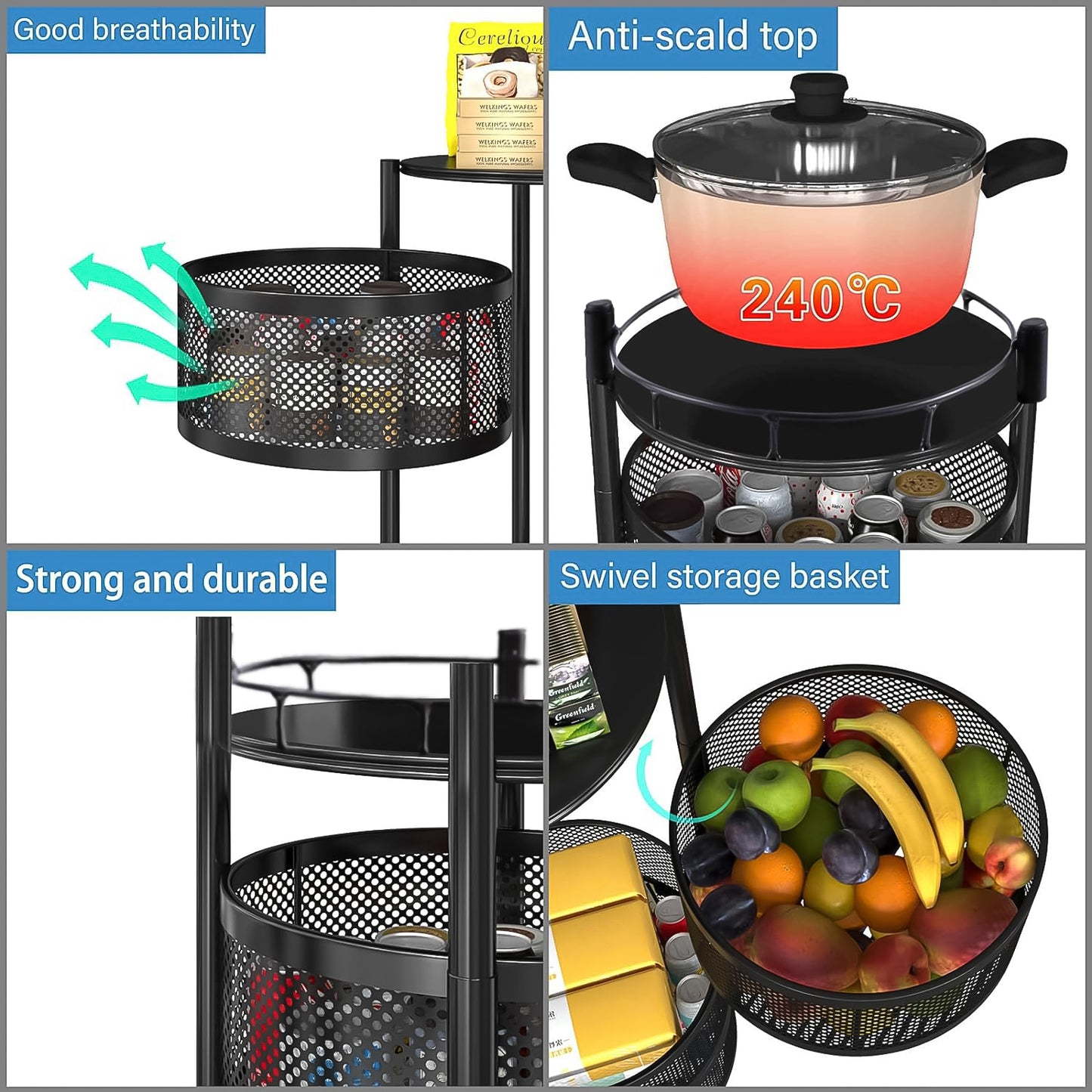 Metal Round High Quality Kitchen Trolley With Wheels (3 Layer 1 Pc) - LootFaat