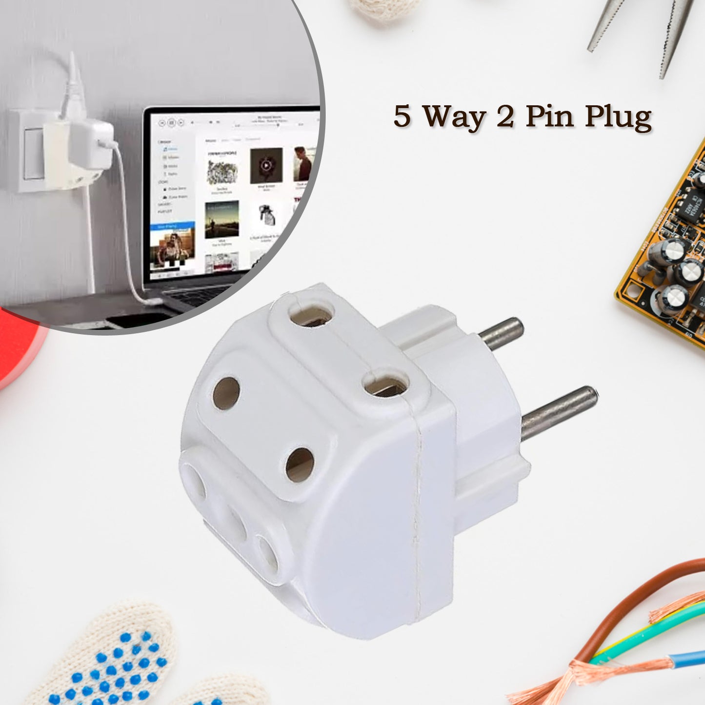 5-way 2 Pin Multi-plug Socket Converter (1 Pc) - LootFaat