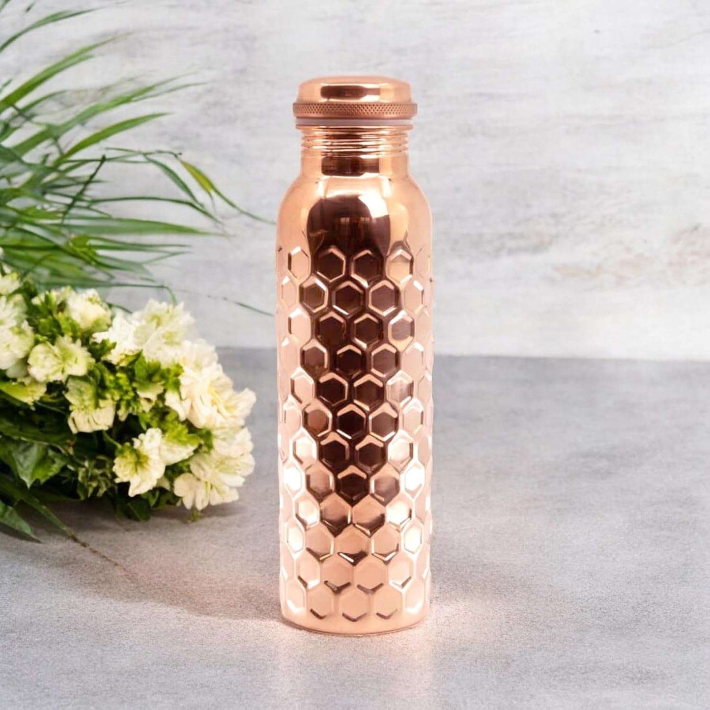 Diamond Cut Copper Water Bottle 2 Glasses With Gift Box (3 Pcs Set) - LootFaat