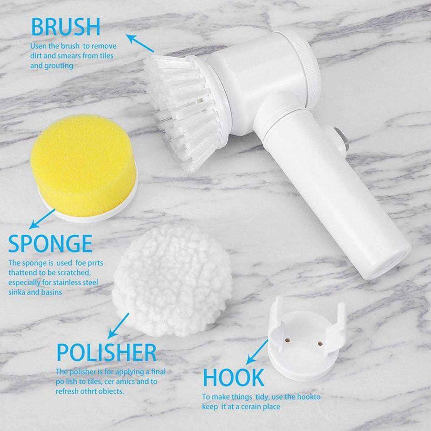 5in1 Home Kitchen Electric Cleaning Brush Electric Spin Scrubber - LootFaat