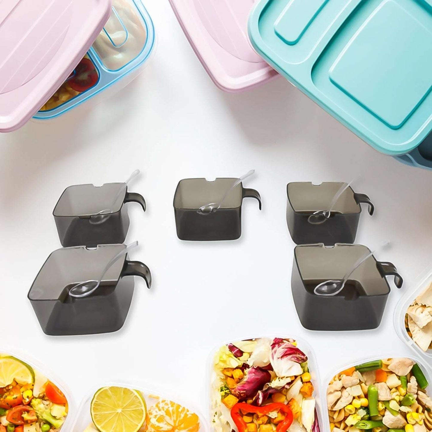 Rotating Spice Jars Vertical Rotatable Seasoning Box 5 Section Tier With 5 Spoon (1 Set) - LootFaat