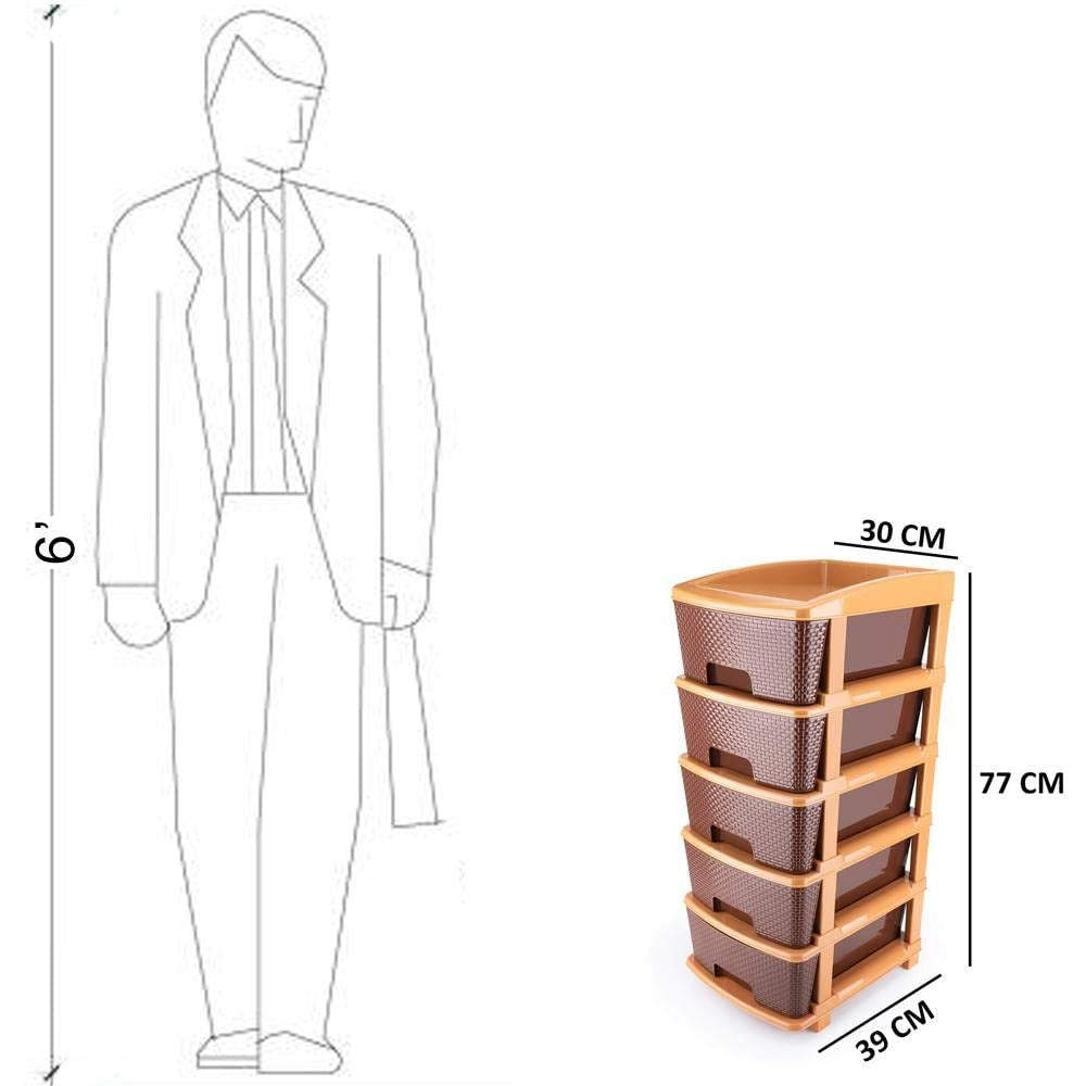 5tier Plastic Modular Drawer System For Multiple Use (Brown Colour) - LootFaat