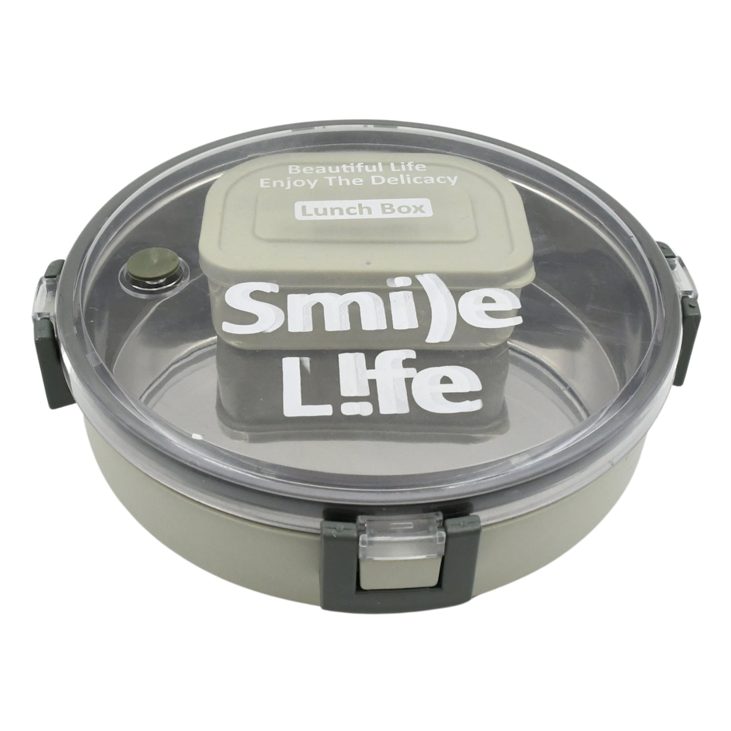 Miracle Stainless Steel Round Lunch Box With Small Plastic Box Insert Leak Proof Lunch Box With Transparent Lid Lunch Box For Kids Adults For School Office (450 Ml + 250 Ml Approx) - LootFaat