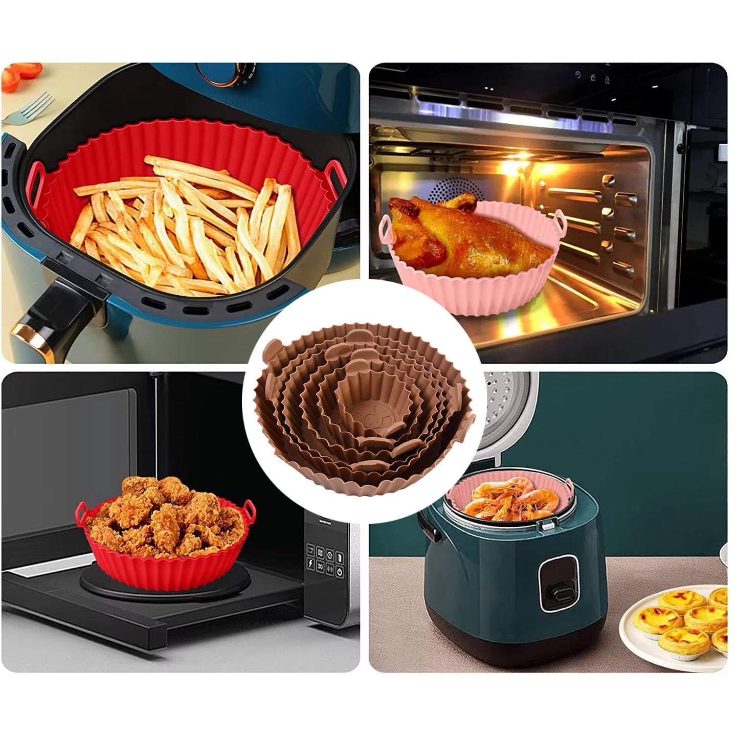 Air Fryer Reusable Silicone Pot With Handles (6 Pc Set) - LootFaat