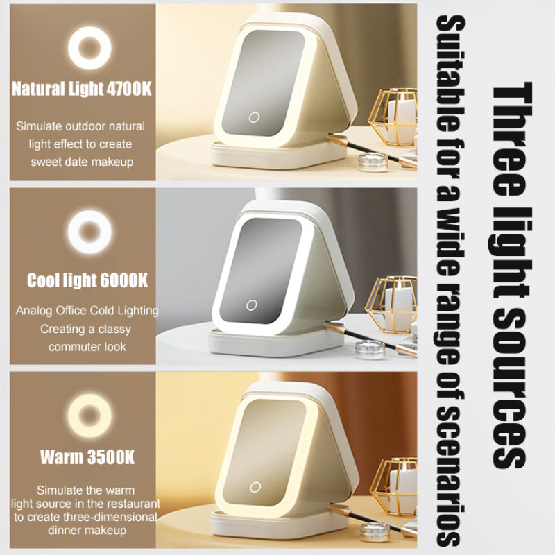 Portable LED Makeup Organizer with Dimmable Mirror – USB Rechargeable Travel Cosmetic Box