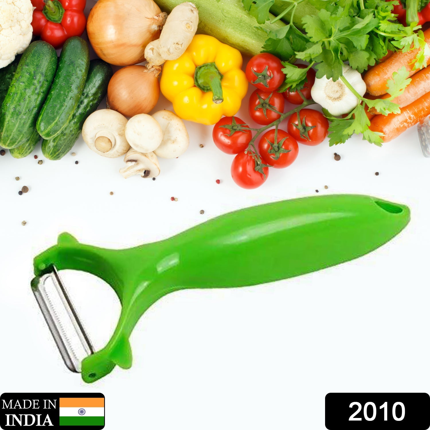 Durable kitchen peeler with a stainless steel blade for peeling fruits and vegetables.